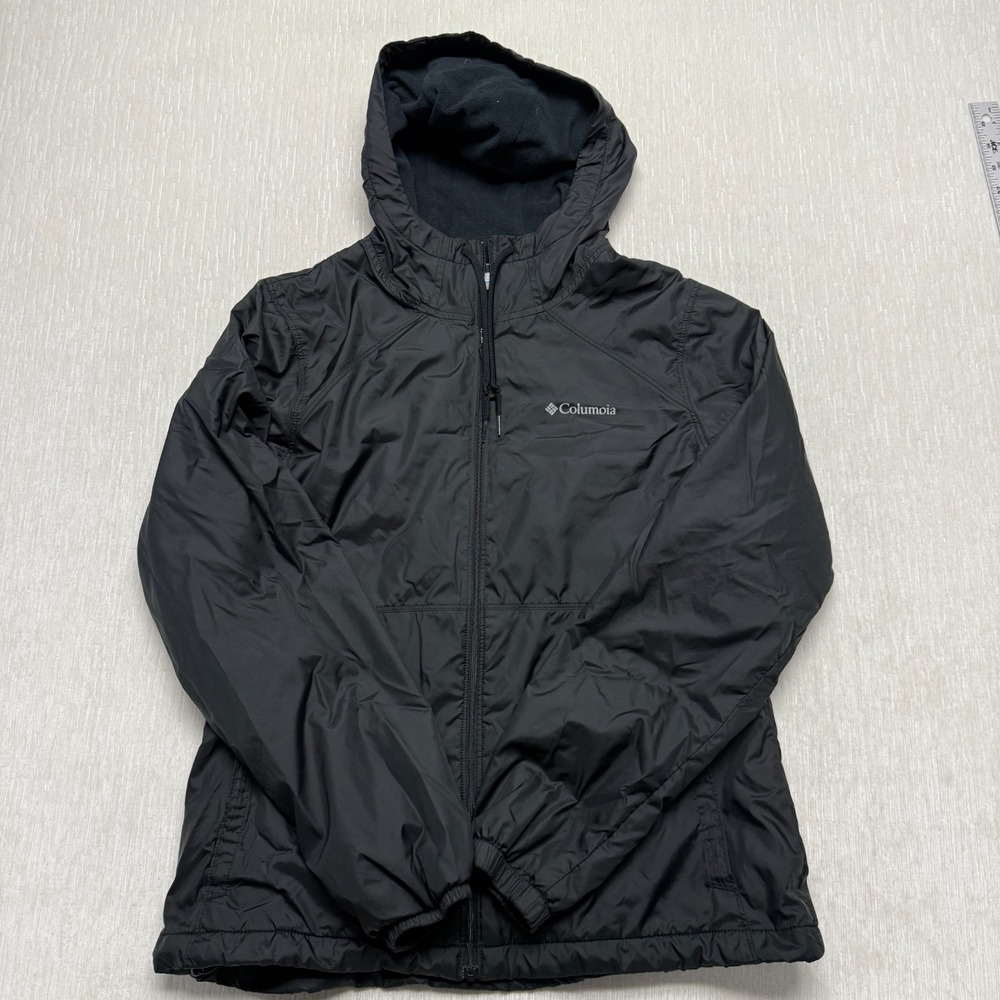 Columbia Center Ridge Windbreaker Jacket Womens Medium Black Fleece Lined XL0660